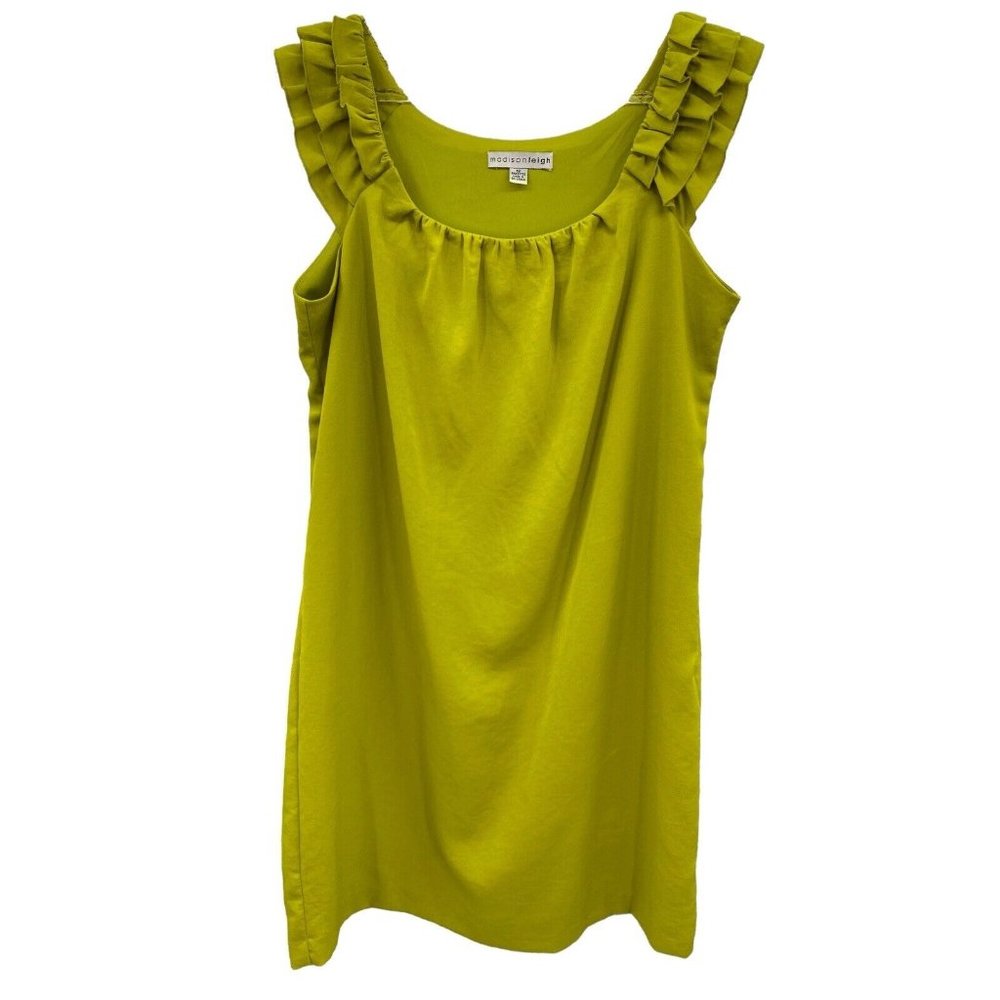 Madison Leigh Womens Green Sleeveless Ruffle Round Neck Dress Size 12 Lined
